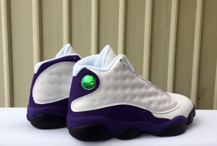 [plus-size shoes] Air @j13 Retro PU Purple and Gold Lakers White Purple Color Block Unisex Cushioned High-Top Basketball Shoes 29323963