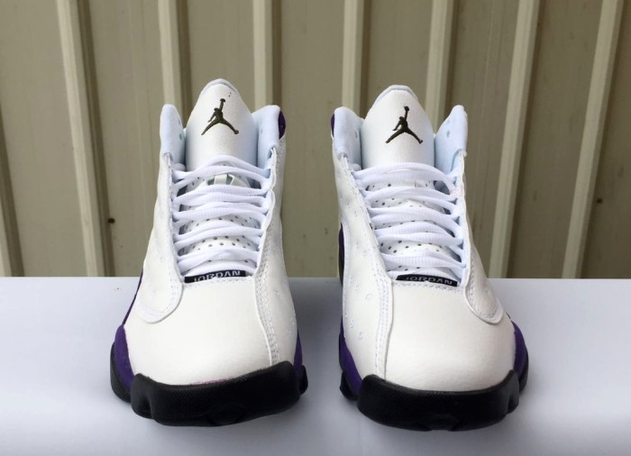 [plus-size shoes] Air @j13 Retro PU Purple and Gold Lakers White Purple Color Block Unisex Cushioned High-Top Basketball Shoes 29323963