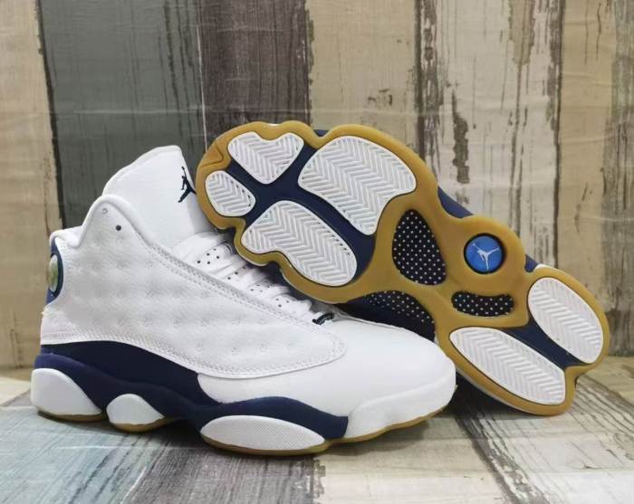 [plus-size shoes] Air @j13  Midnight Navy  White Unisex White & Navy Mid-Top Vintage Basketball Shoes 29323975