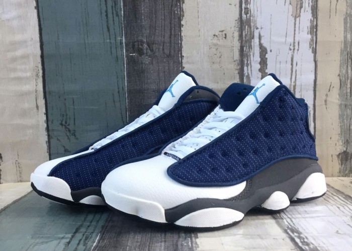 [plus-size shoes] Air @j13 Retro  Flint Grey  Navy Blue Unisex GS Cushioned High-Top Basketball Shoes 29324246