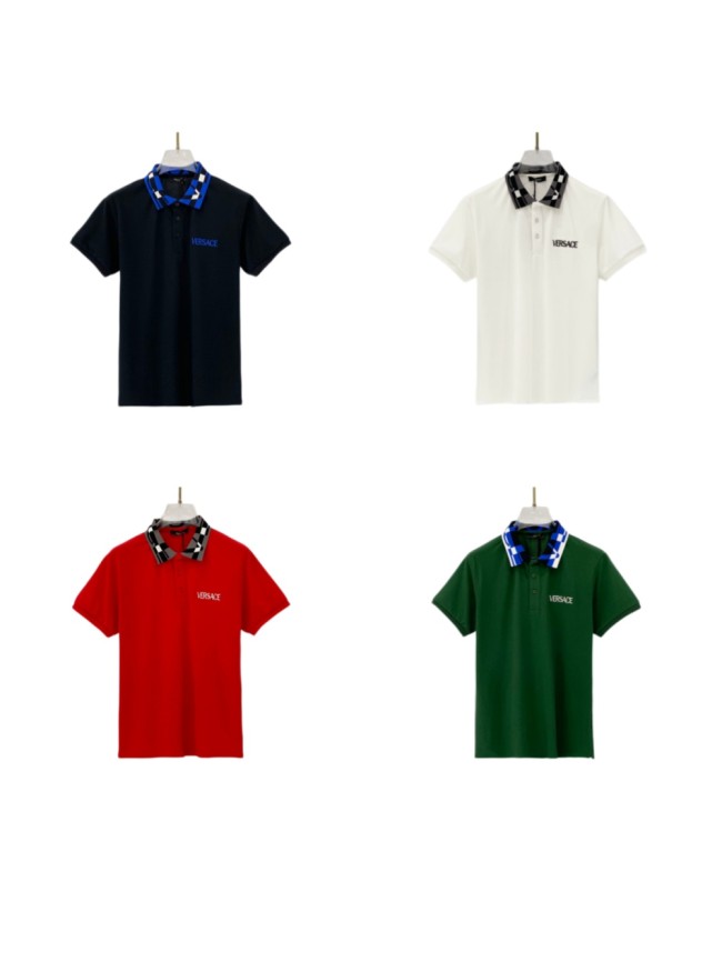Contrast Collar Chest Logo Letter Embroidery Polo Shirt 4 colors 2932422