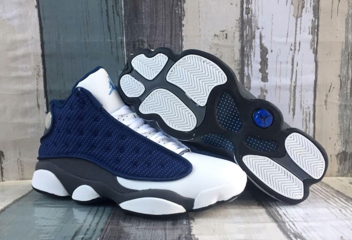 [plus-size shoes] Air @j13 Retro  Flint Grey  Navy Blue Unisex GS Cushioned High-Top Basketball Shoes 29324246