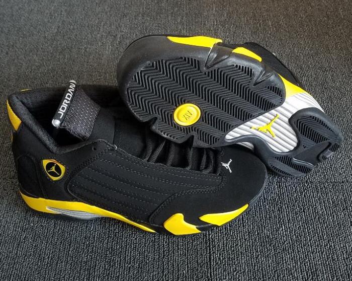 [plus-size shoes] Air @j14 Thunder Retro Black Yellow Full Grain Leather Shock Absorbing Basketball Sneakers 29323925