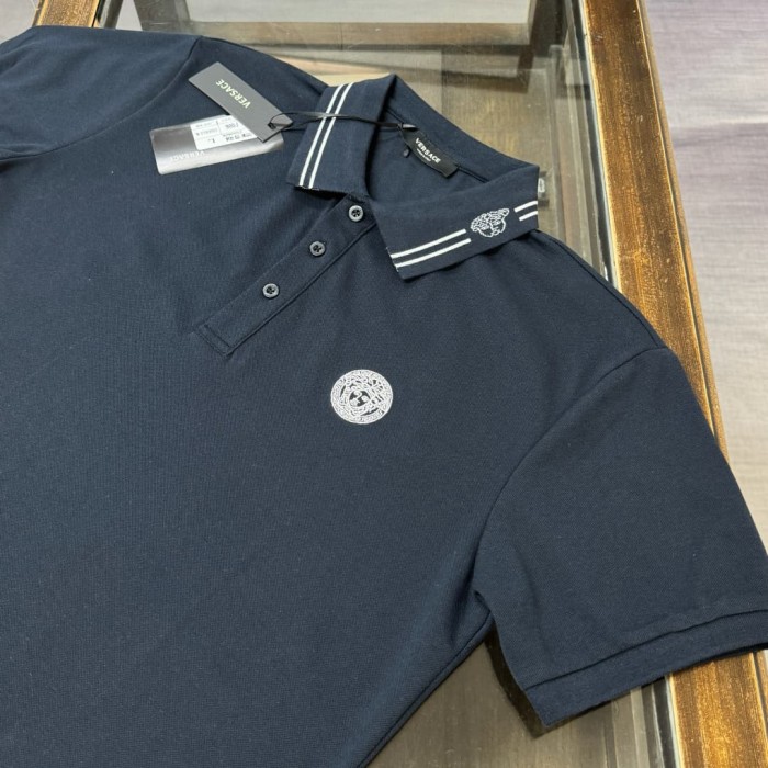 Double Line Collar Chest Badge Embroidery Polo Shirt 4 colors 2932423