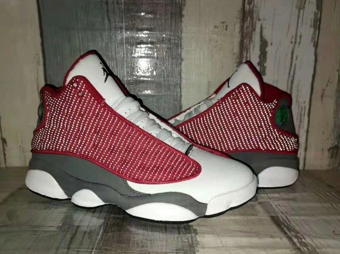 [plus-size shoes] Air @j13 Retro  Red Flint  Leather & Fabric Grey White Red GS High-Top Basketball Shoes 29324225