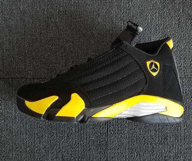 [plus-size shoes] Air @j14 Thunder Retro Black Yellow Full Grain Leather Shock Absorbing Basketball Sneakers 29323925