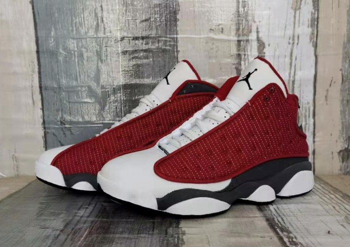[plus-size shoes] Air @j13 Retro  Red Flint  Leather & Fabric Grey White Red GS High-Top Basketball Shoes 29324225