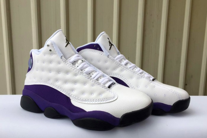 [plus-size shoes] Air @j13 Retro PU Purple and Gold Lakers White Purple Color Block Unisex Cushioned High-Top Basketball Shoes 29323963