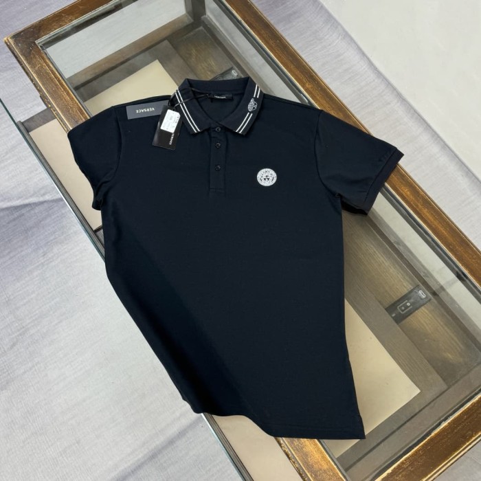 Double Line Collar Chest Badge Embroidery Polo Shirt 4 colors 2932423