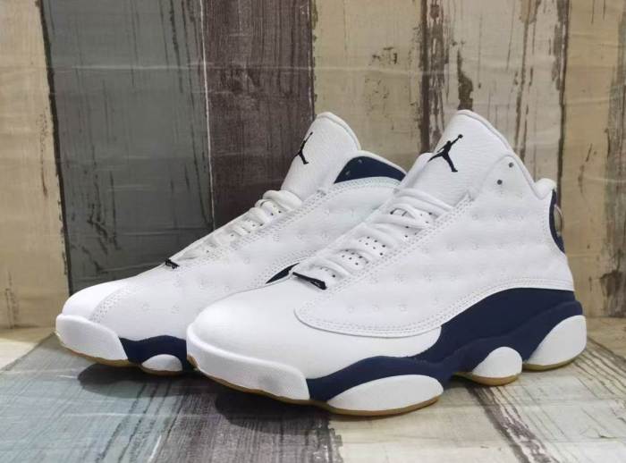 [plus-size shoes] Air @j13  Midnight Navy  White Unisex White & Navy Mid-Top Vintage Basketball Shoes 29323975