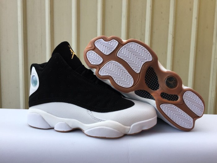 [plus-size shoes] Air @j13 Retro Black White Gum GS Unisex Black and White Mid-top Basketball Shoes 29323942