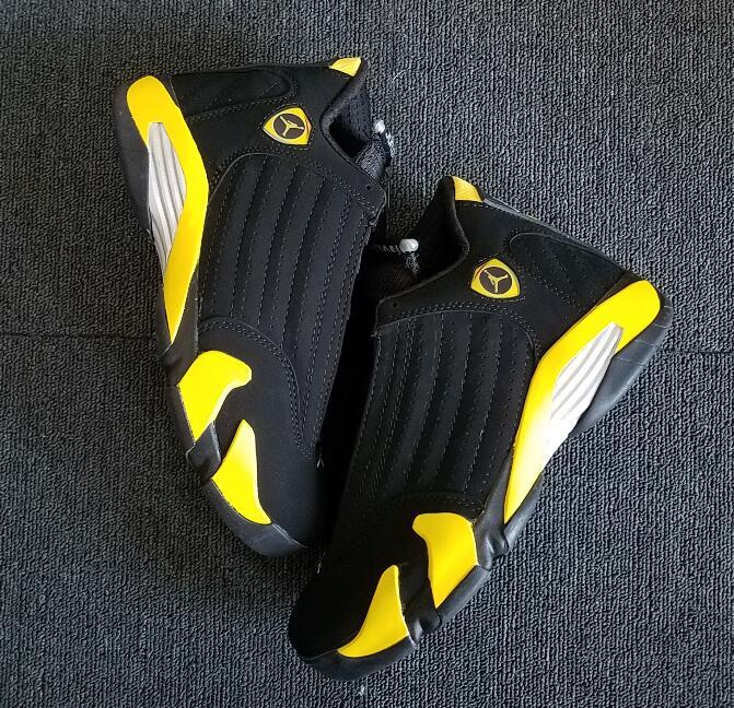 [plus-size shoes] Air @j14 Thunder Retro Black Yellow Full Grain Leather Shock Absorbing Basketball Sneakers 29323925