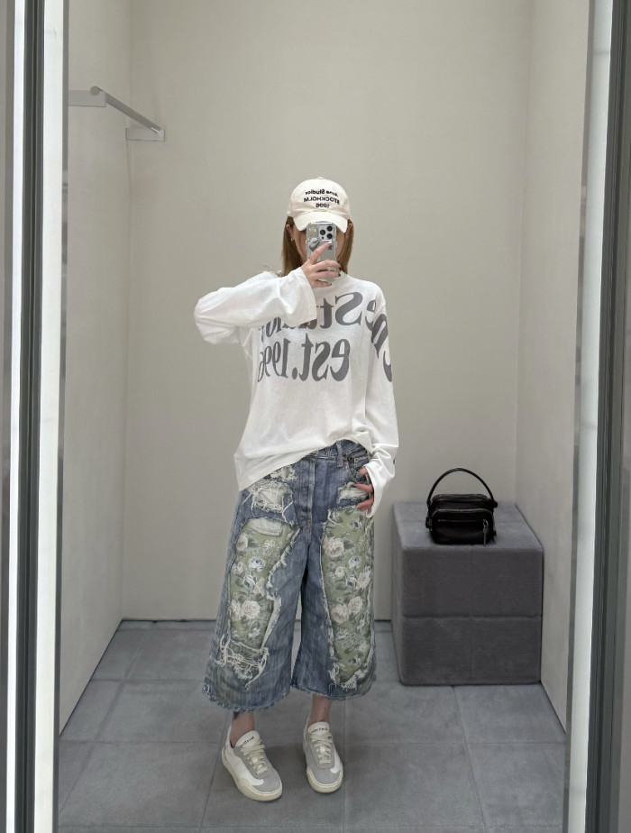 1:1 quality version Heavy Wash Bleach Torn Rip Fray Vintage Floral Lining Patch Baggy Loose Five Inch Denim Bermuda Shorts 29330260