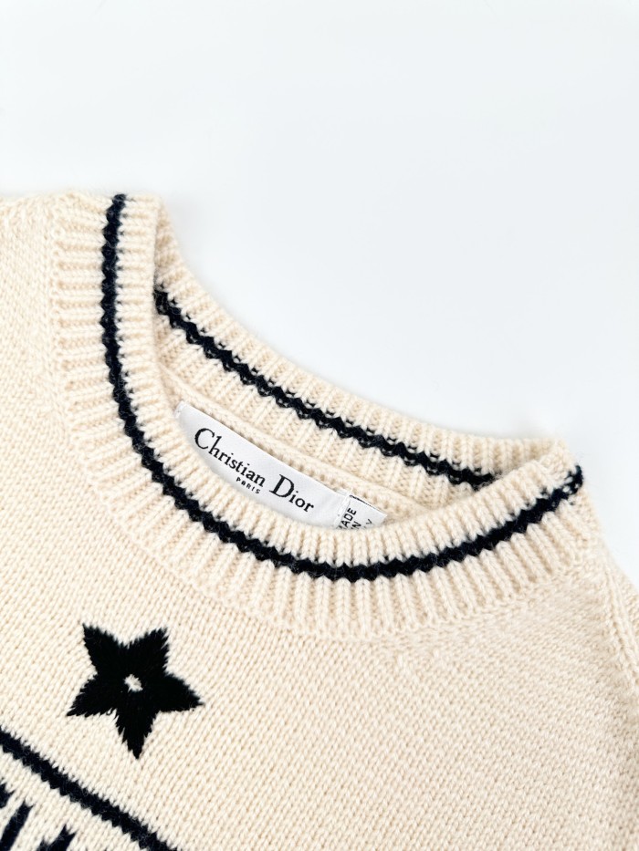 1:1 quality version Letter Five Point Star Jacquard Neck Cuff Hem Double Contrast Stripe Slim Cropped Knit T-shirt 2 colors 29330241