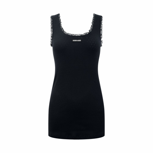 1:1 quality version U Square Neck Lace Ruffle Binding Vertical Rib Eyelet Jacquard Chest Woven Label Mini LogoTank Top 2 colors 29330300