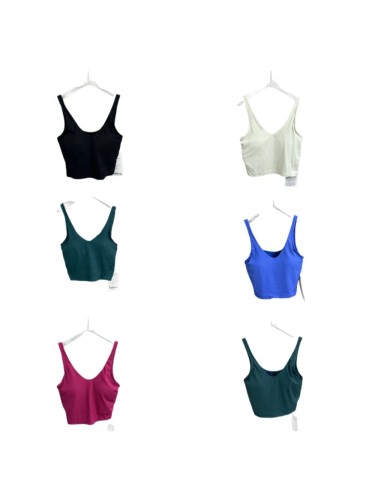 1:1 quality version V Neck Thin Strap Vertical Rib Built In Fixed Bra Pad Cropped Waist Open Back Camisole Tank Top 5 colors 29330357