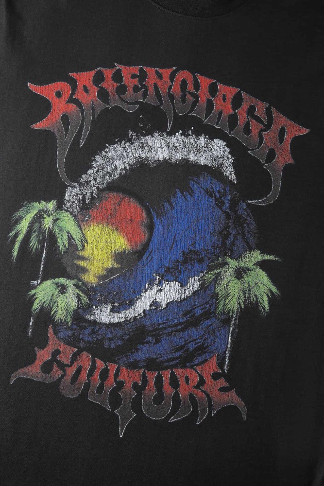 1:1 quality version Vintage Coastal Surf Wave Coconut Palm Sunset Gothic Font Faded Distressed Print Oversized T-shirt 3 colors 29330445