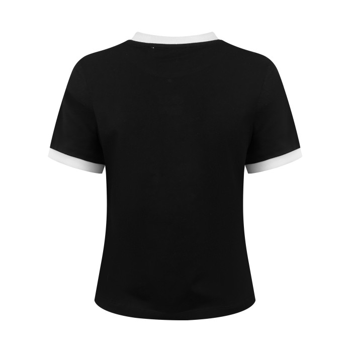 1:1 quality version Black White Contrast Binding Vintage Letter Embroidery Cropped T-shirt 2 colors 29330340