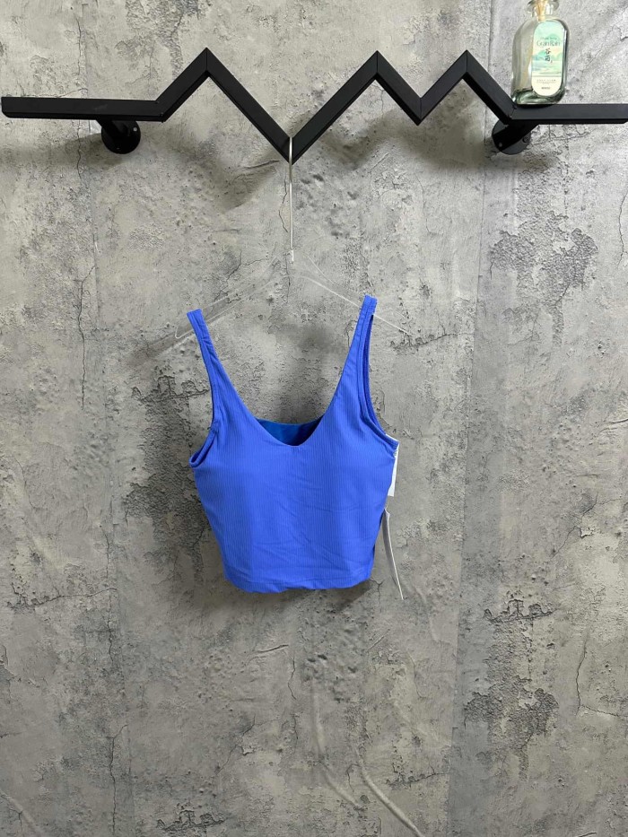 1:1 quality version V Neck Thin Strap Vertical Rib Built In Fixed Bra Pad Cropped Waist Open Back Camisole Tank Top 5 colors 29330357