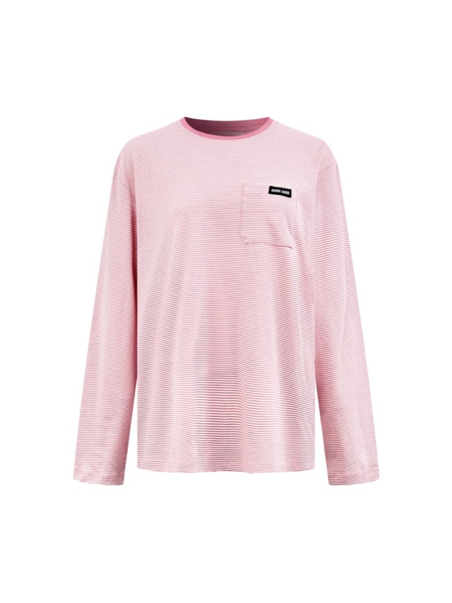 1:1 quality version Pink White Thin Horizontal Stripe Black Tag Letter Mini Logo Long Sleeve Base T-Shirt 29329420