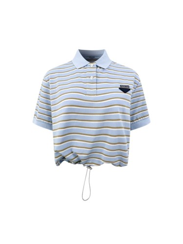 1:1 quality version Triangle Leather Patch Multi Tone Horizontal Stripe Collared Polo Drawstring Waist Convertible Polo Shirt 29330346
