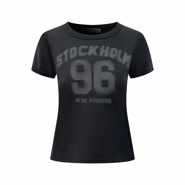 1:1 quality versionStockholm 96 Vintage Faded Gradient Letter Washed Distressed Cropped Slim Y2K Basic Short Sleeve Top T-shirt 2 colors 29330256