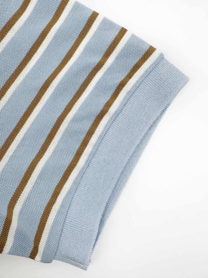 1:1 quality version Triangle Leather Patch Multi Tone Horizontal Stripe Collared Polo Drawstring Waist Convertible Polo Shirt 29330346