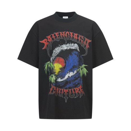 1:1 quality version Vintage Coastal Surf Wave Coconut Palm Sunset Gothic Font Faded Distressed Print Oversized T-shirt 3 colors 29330445