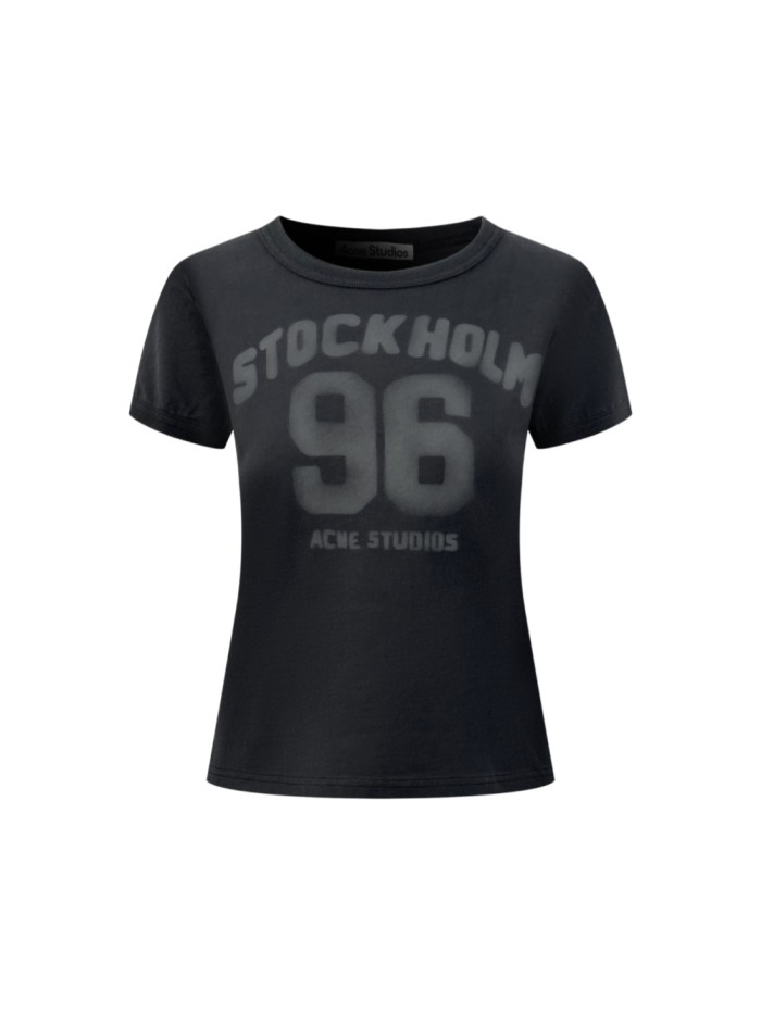 1:1 quality versionStockholm 96 Vintage Faded Gradient Letter Washed Distressed Cropped Slim Y2K Basic Short Sleeve Top T-shirt 2 colors 29330256