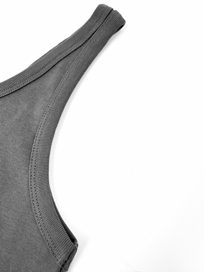 1:1 quality version U Neck Wide Strap Triangle Metal Logo Fitted Bodycon Mini Slip Tank Top 29329316
