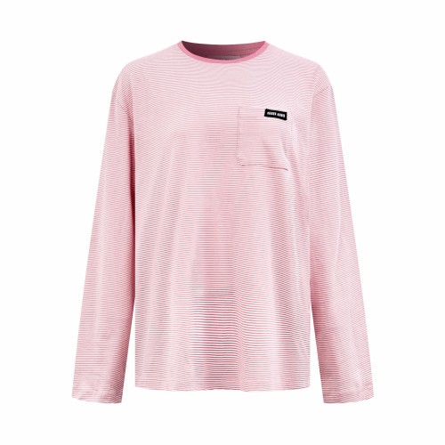 1:1 quality version Pink White Thin Horizontal Stripe Black Tag Letter Mini Logo Long Sleeve Base T-Shirt 29329420