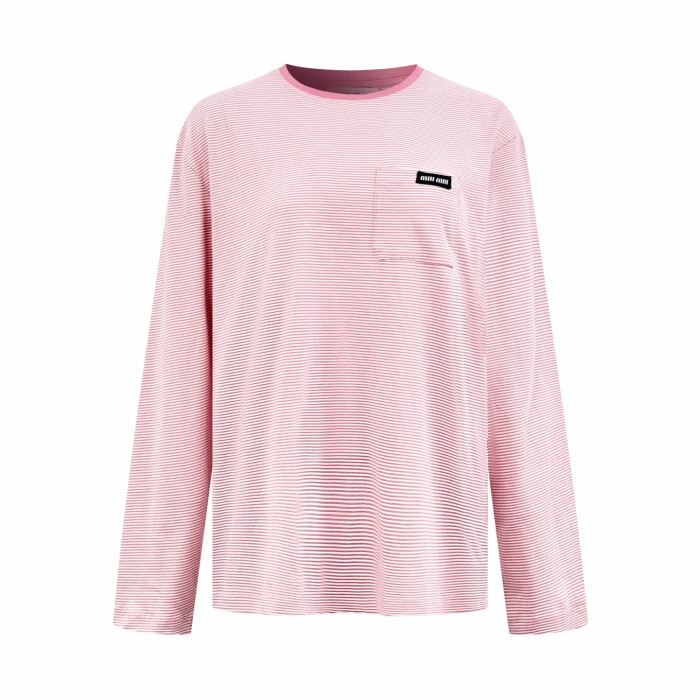 1:1 quality version Pink White Thin Horizontal Stripe Black Tag Letter Mini Logo Long Sleeve Base T-Shirt 29329420