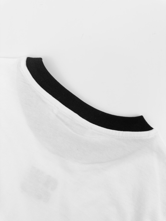 1:1 quality version Black White Contrast Binding Vintage Letter Embroidery Cropped T-shirt 2 colors 29330340