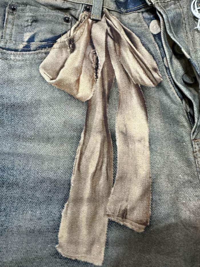 1:1 quality version Side Ribbon Bow Multi Position Broken Teddy Print Baggy Loose Five Inch Denim Bermuda Shorts 29330261
