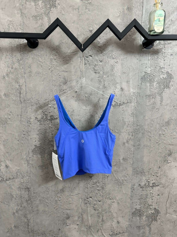 1:1 quality version V Neck Thin Strap Vertical Rib Built In Fixed Bra Pad Cropped Waist Open Back Camisole Tank Top 5 colors 29330357