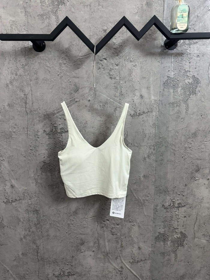 1:1 quality version V Neck Thin Strap Vertical Rib Built In Fixed Bra Pad Cropped Waist Open Back Camisole Tank Top 5 colors 29330357