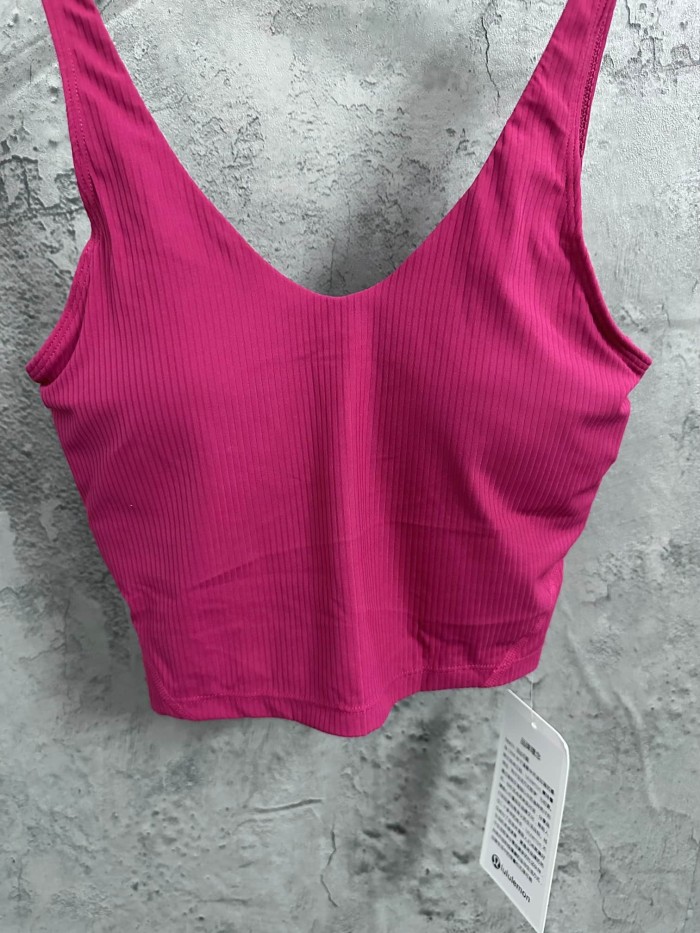 1:1 quality version V Neck Thin Strap Vertical Rib Built In Fixed Bra Pad Cropped Waist Open Back Camisole Tank Top 5 colors 29330357