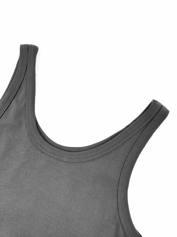 1:1 quality version U Neck Wide Strap Triangle Metal Logo Fitted Bodycon Mini Slip Tank Top 29329316