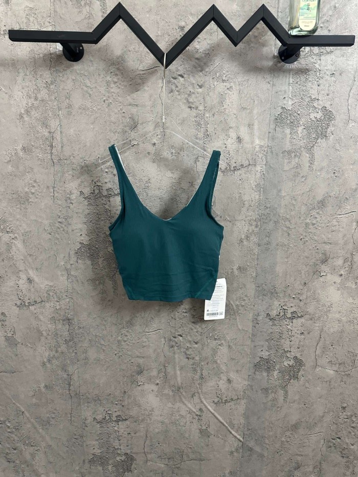 1:1 quality version V Neck Thin Strap Vertical Rib Built In Fixed Bra Pad Cropped Waist Open Back Camisole Tank Top 5 colors 29330357