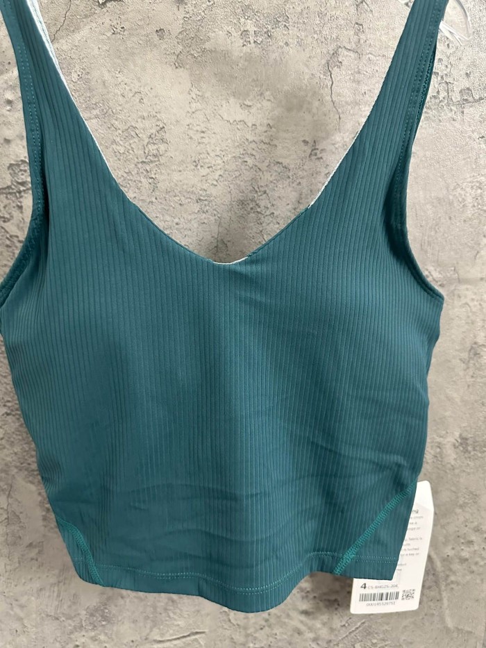 1:1 quality version V Neck Thin Strap Vertical Rib Built In Fixed Bra Pad Cropped Waist Open Back Camisole Tank Top 5 colors 29330357