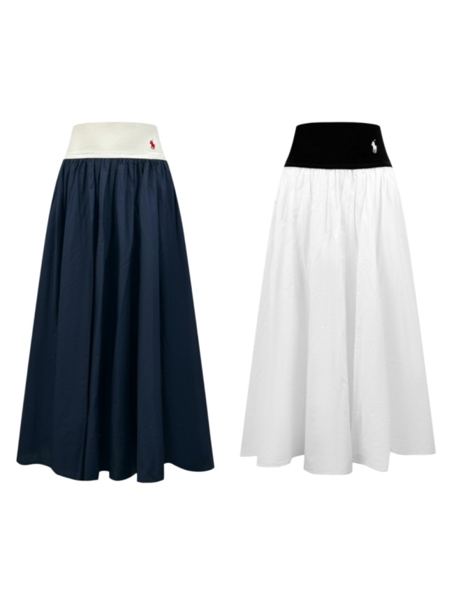 1:1 quality version Elastic Waist Pony Embroidery Pleated Flowy Mid Length A Line Umbrella Skirt 2 colors 29329368