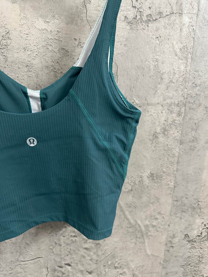 1:1 quality version V Neck Thin Strap Vertical Rib Built In Fixed Bra Pad Cropped Waist Open Back Camisole Tank Top 5 colors 29330357