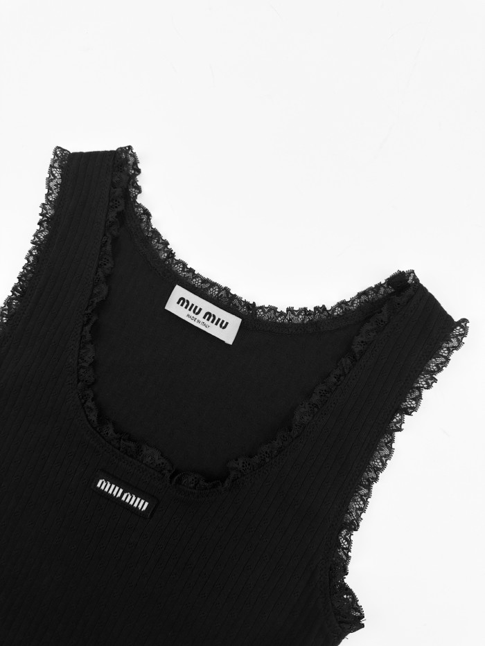 1:1 quality version U Square Neck Lace Ruffle Binding Vertical Rib Eyelet Jacquard Chest Woven Label Mini LogoTank Top 2 colors 29330300