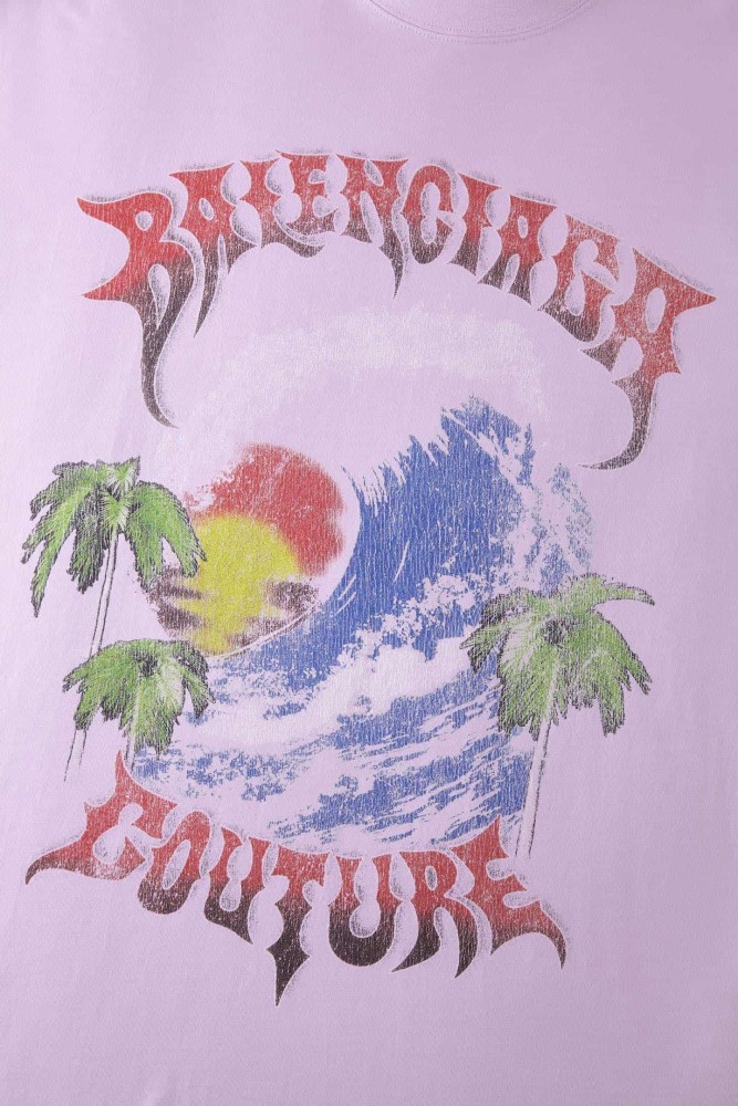 1:1 quality version Vintage Coastal Surf Wave Coconut Palm Sunset Gothic Font Faded Distressed Print Oversized T-shirt 3 colors 29330445