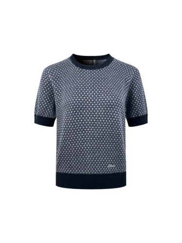 1:1 quality version Small Letter Embroidery Navy White Contrast Rib Binding Luxury Daily Slim Base Knit T-shirt 29330288