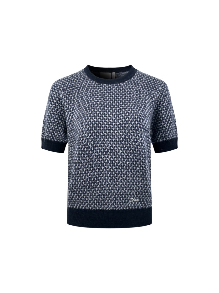 1:1 quality version Small Letter Embroidery Navy White Contrast Rib Binding Luxury Daily Slim Base Knit T-shirt 29330288