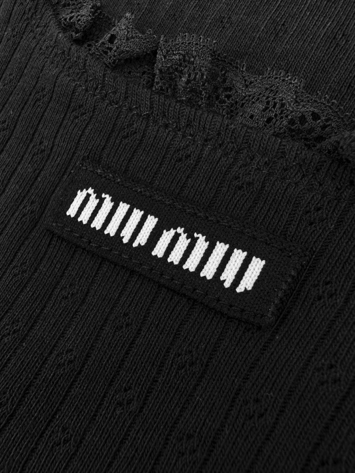 1:1 quality version U Square Neck Lace Ruffle Binding Vertical Rib Eyelet Jacquard Chest Woven Label Mini LogoTank Top 2 colors 29330300