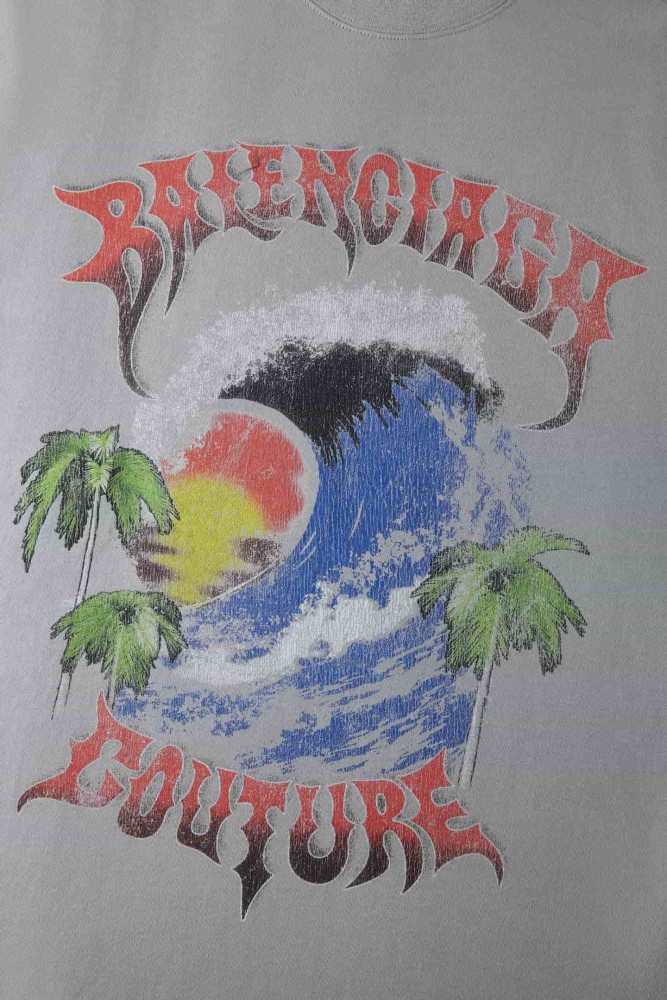 1:1 quality version Vintage Coastal Surf Wave Coconut Palm Sunset Gothic Font Faded Distressed Print Oversized T-shirt 3 colors 29330445