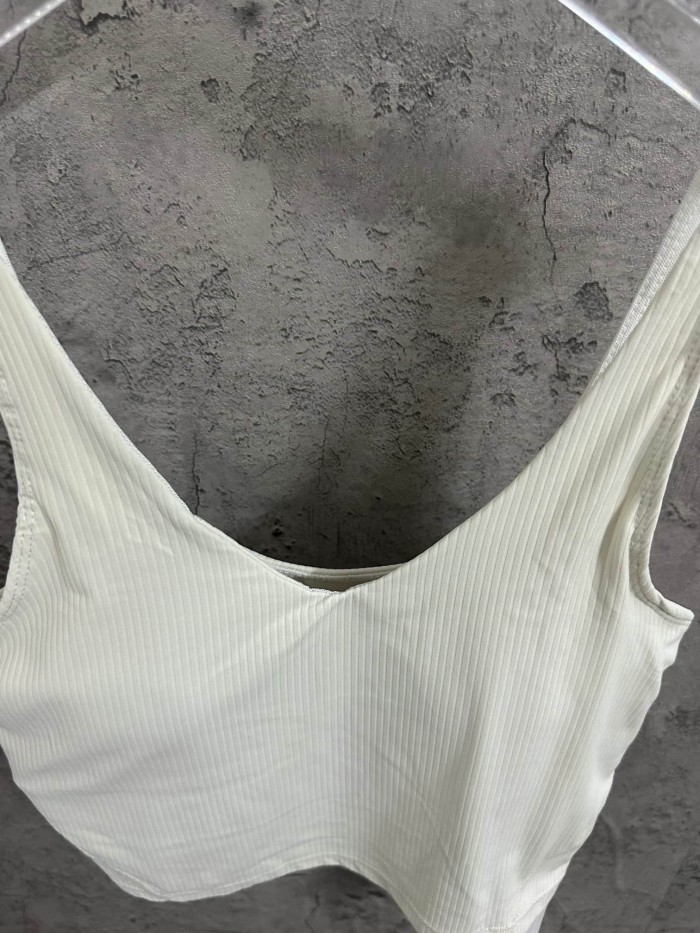1:1 quality version V Neck Thin Strap Vertical Rib Built In Fixed Bra Pad Cropped Waist Open Back Camisole Tank Top 5 colors 29330357