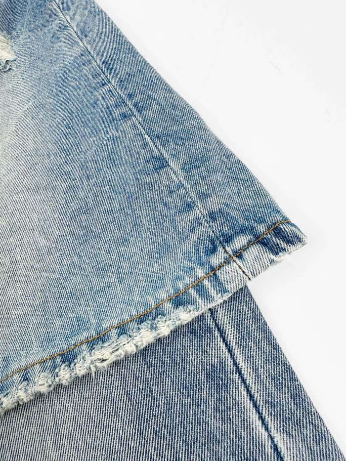 1:1 quality version High Waist Fake Two Piece Skirt Denim Pants Front Ripped Fray A Line Mini Skirt Spliced Flare Floor Denim Jeans 29330253